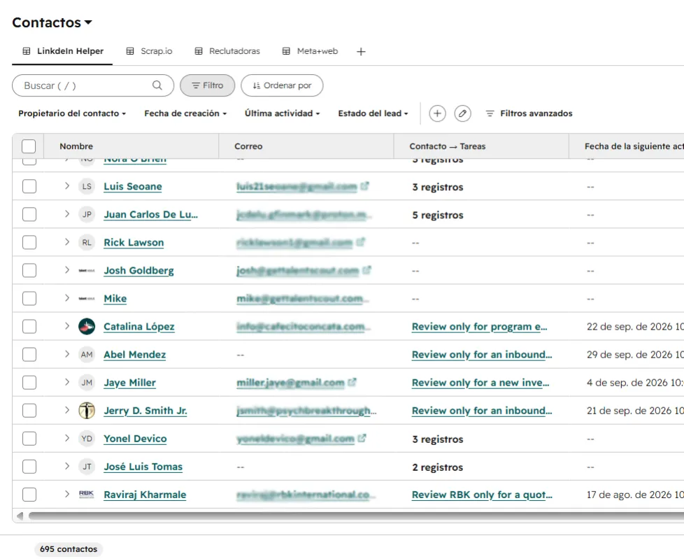 Contactos y seguimiento comercial de Book Value Consulting organizados en HubSpot