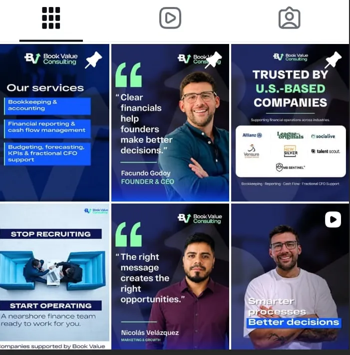 Grilla de contenidos de Book Value Consulting en Instagram
