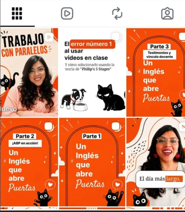 Grilla de contenidos educativos y promocionales de Miss Pato en Instagram