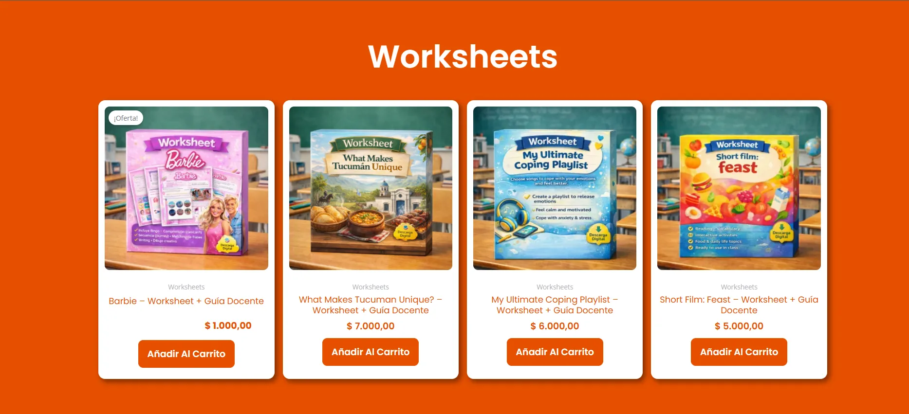 Catálogo web de productos digitales de Miss Pato Learning