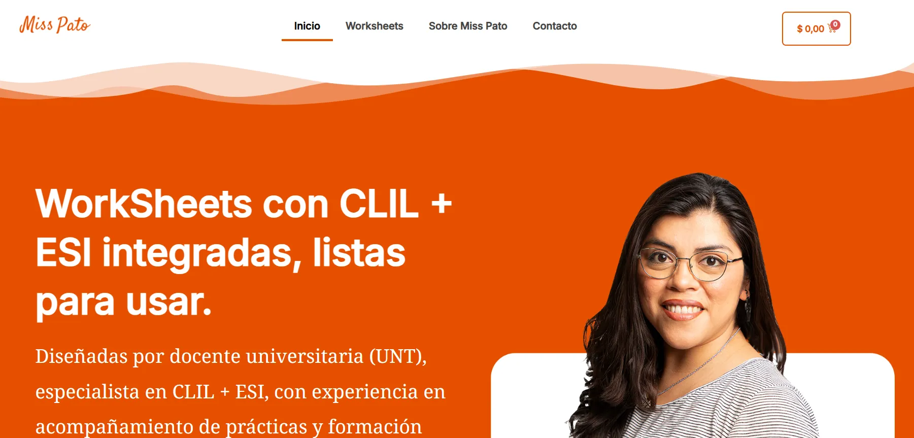 Página web de Miss Pato con su propuesta educativa y worksheets